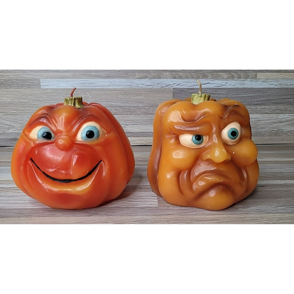 Lot of 2 Target Halloween Pumpkin Funny‎ Angry Face Candles Discontinued